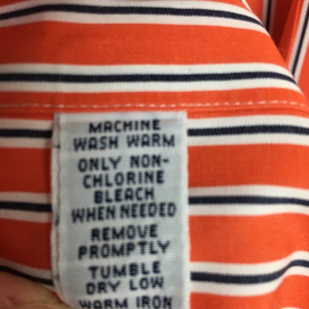 Ralph Lauren Orange & Navy Stripe Button Down Med - Picture 4 of 6